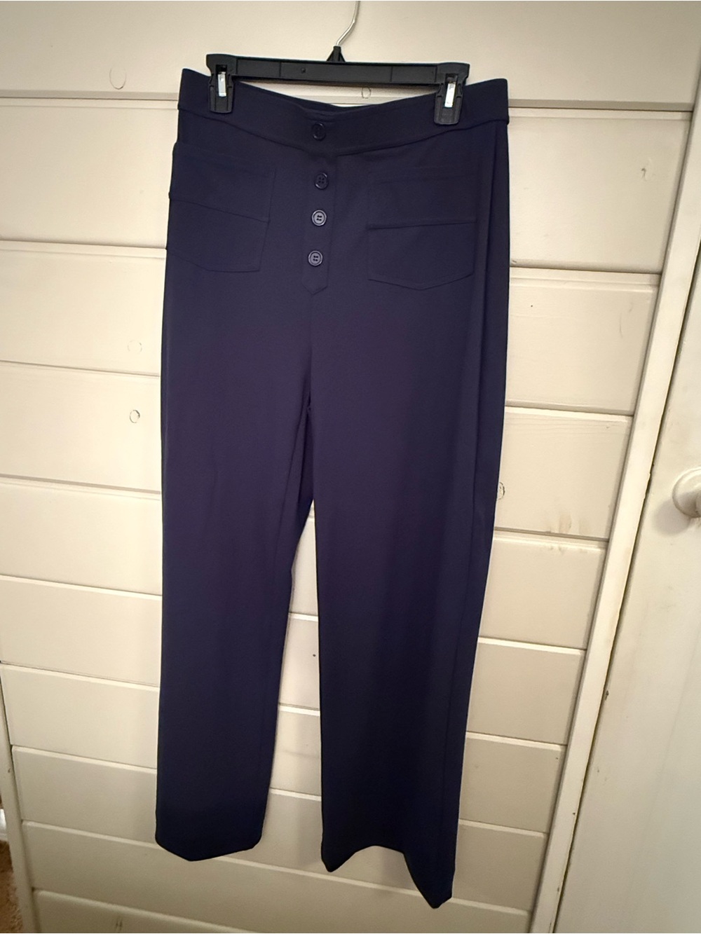 HALARA Navy Straight-Leg Pants with Button Placket